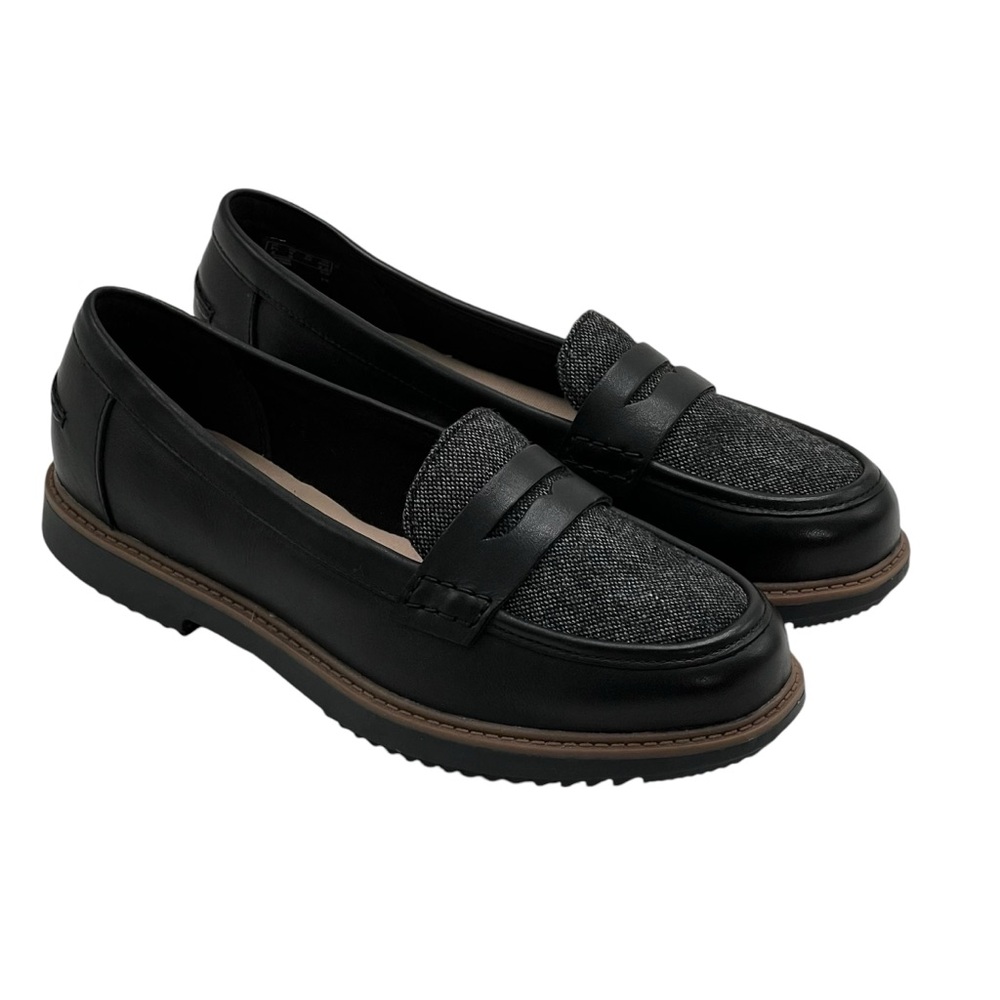 Clarks Ultimate Comfort Black Tweed Leather Loafers New Size 6 WIDE